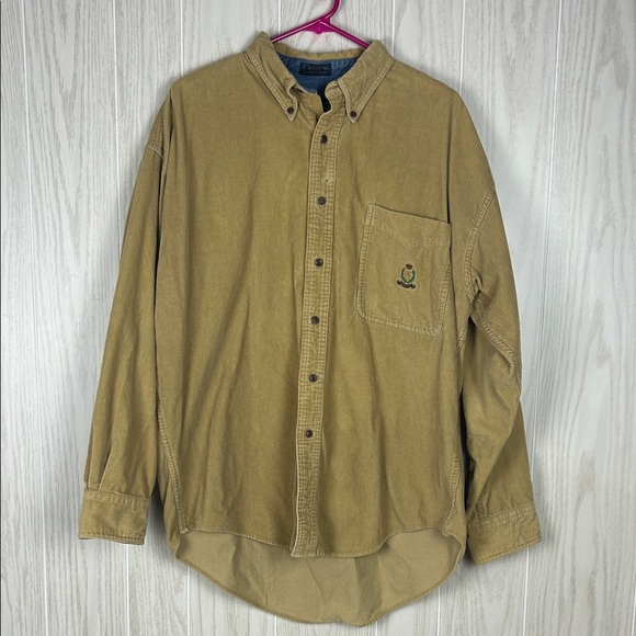 CHAPS x Ralph Lauren Vintag 90s Tan Button-Down Corduroy 100% Cotton Shirt, XL - Picture 1 of 7